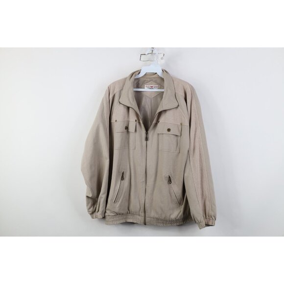 Vintage 90s Streetwear Womens Medium Terry Cloth Silk Full Zip Bomber Jacket - Picture 1 of 13